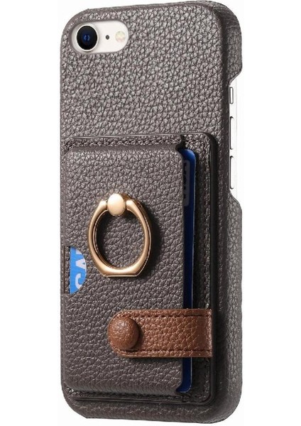 IPhone 7/8 Için Kılıf Halka Standı Kart Yuvaları Premium Dokulu Deri (Yurt Dışından)
