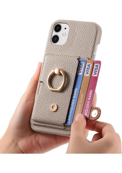 IPhone 11 Premium Dokulu Deri Halka Standı Kart Yuvaları Için Kılıf (Yurt Dışından)