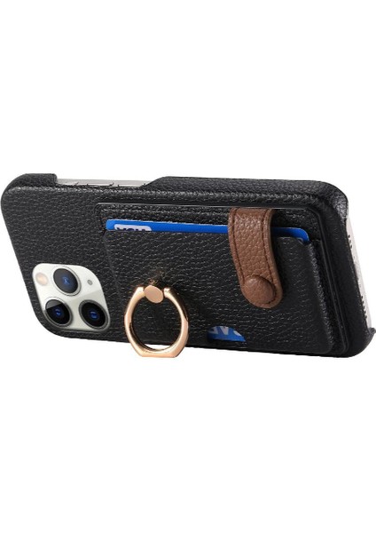 IPhone 11 Için Kılıf Pro Max Kart Yuvaları Premium Dokulu Deri Halka Standı (Yurt Dışından)