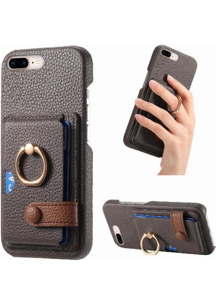 IPhone 7 Için Kılıf Artı/8 Artı Premium Dokulu Deri Kart Yuvaları Halka (Yurt Dışından)