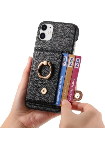 IPhone 12 Mini Kart Yuvaları Premium Dokulu Deri Halka Standı (Yurt Dışından)