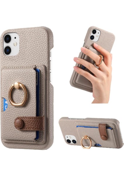 IPhone 12 Mini Kart Yuvaları Premium Dokulu Deri Halka Standı (Yurt Dışından)