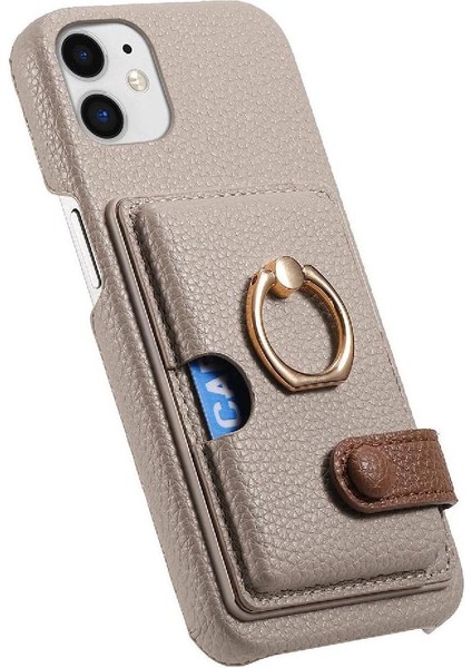 IPhone 12 Mini Kart Yuvaları Premium Dokulu Deri Halka Standı (Yurt Dışından)