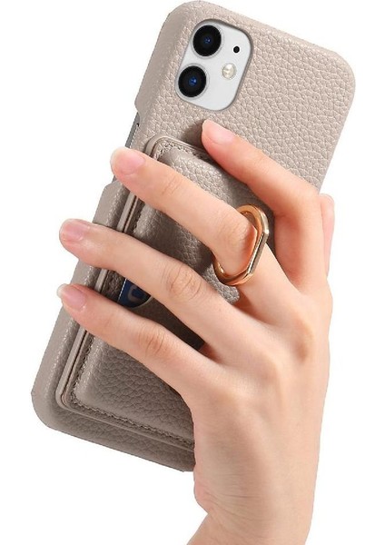 IPhone 12 Mini Kart Yuvaları Premium Dokulu Deri Halka Standı (Yurt Dışından)