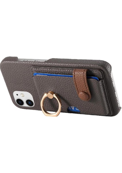 IPhone 12 Mini Kart Yuvaları Premium Dokulu Deri Halka Standı (Yurt Dışından)