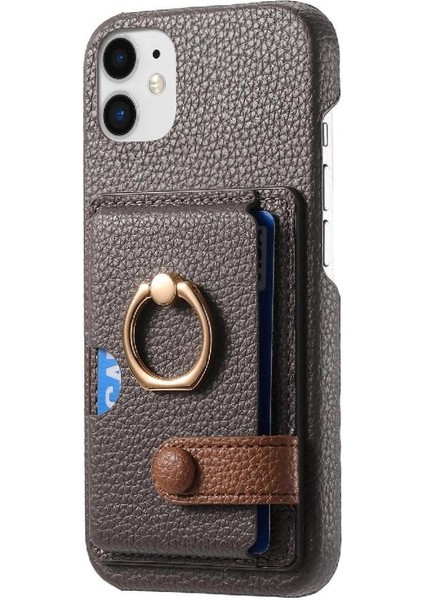 IPhone 12 Mini Kart Yuvaları Premium Dokulu Deri Halka Standı (Yurt Dışından)
