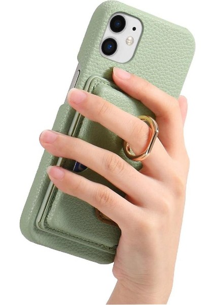 IPhone 12 Mini Kart Yuvaları Premium Dokulu Deri Halka Standı (Yurt Dışından)