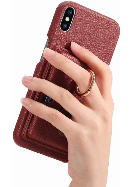 IPhone X/xs Kart Yuvaları Halka Standı Premium Dokulu Deri (Yurt Dışından)