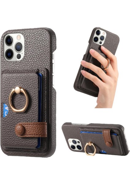 IPhone 12 Için Kılıf Pro Premium Dokulu Deri Kart Yuvaları Halka Standı (Yurt Dışından)