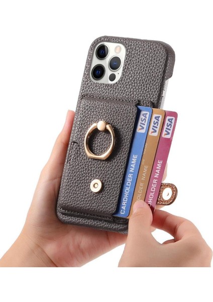IPhone 12 Için Kılıf Pro Premium Dokulu Deri Kart Yuvaları Halka Standı (Yurt Dışından) fiyatları