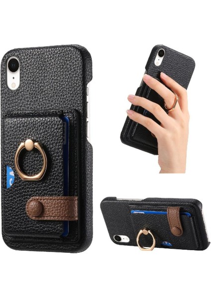 IPhone Xr Kart Yuvaları Premium Dokulu Deri Halka Standı (Yurt Dışından)