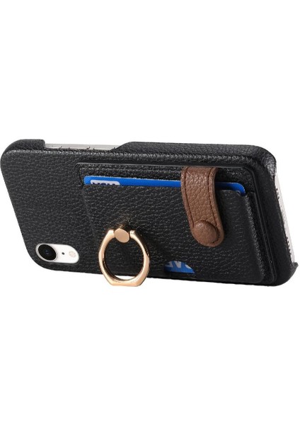 IPhone Xr Kart Yuvaları Premium Dokulu Deri Halka Standı (Yurt Dışından)