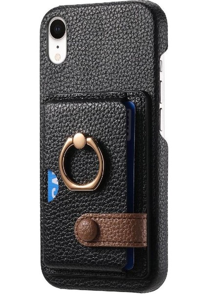 IPhone Xr Kart Yuvaları Premium Dokulu Deri Halka Standı (Yurt Dışından)