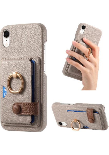 IPhone Xr Kart Yuvaları Premium Dokulu Deri Halka Standı (Yurt Dışından)