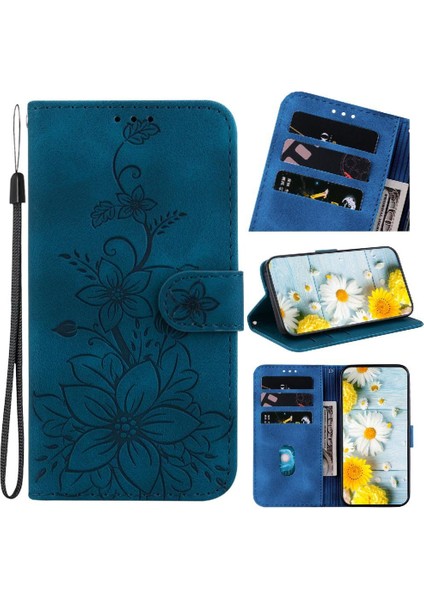 Samsung Galaxy M35 Kickstand Manyetik Kabartmalı Zambak Cüzdan Için Flip Case (Yurt Dışından)