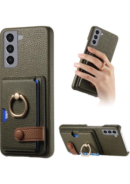 Samsung Galaxy S21 Artı Halka Standı Premium Dokulu Deri Kart (Yurt Dışından)