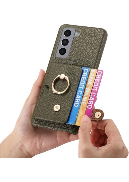 Samsung Galaxy S21 Artı Halka Standı Premium Dokulu Deri Kart (Yurt Dışından)