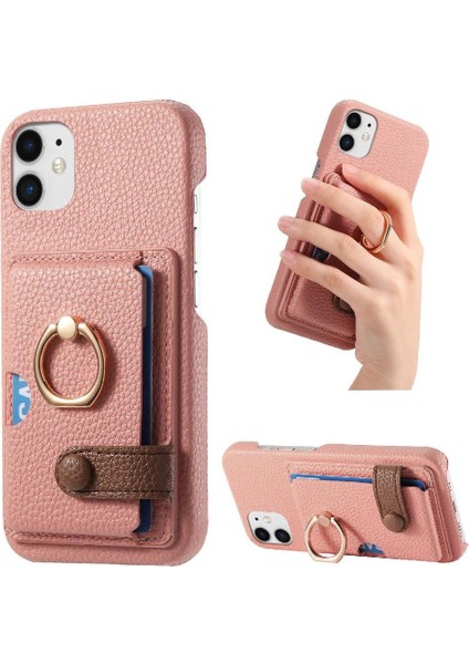 IPhone 11 Premium Dokulu Deri Halka Standı Kart Yuvaları Için Kılıf (Yurt Dışından)