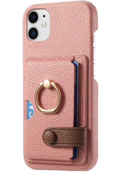 IPhone 11 Premium Dokulu Deri Halka Standı Kart Yuvaları Için Kılıf (Yurt Dışından)