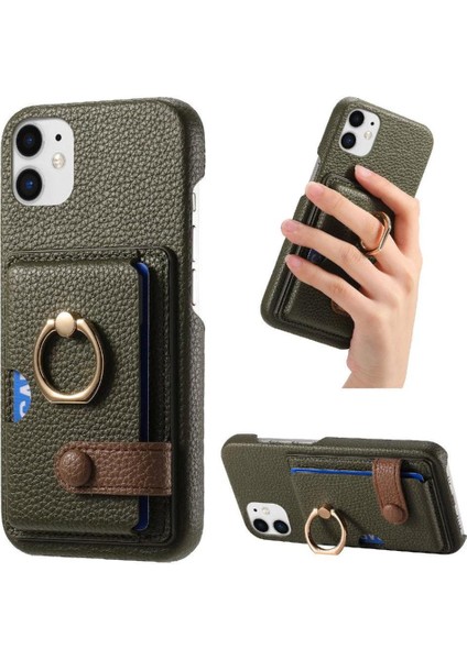 IPhone 11 Premium Dokulu Deri Halka Standı Kart Yuvaları Için Kılıf (Yurt Dışından)