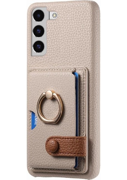 Samsung Galaxy S22 Kart Yuvaları Premium Dokulu Deri Halka Standı (Yurt Dışından)