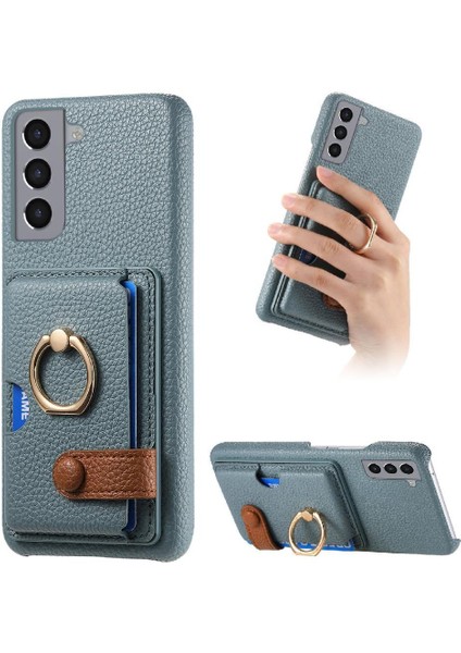 Samsung Galaxy S21 Kart Yuvaları Halka Standı Premium Dokulu Deri (Yurt Dışından)