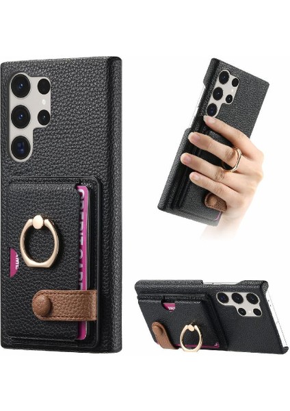 Samsung Galaxy S23 Ultra Halka Standı Kart Yuvaları Premium Dokulu (Yurt Dışından)