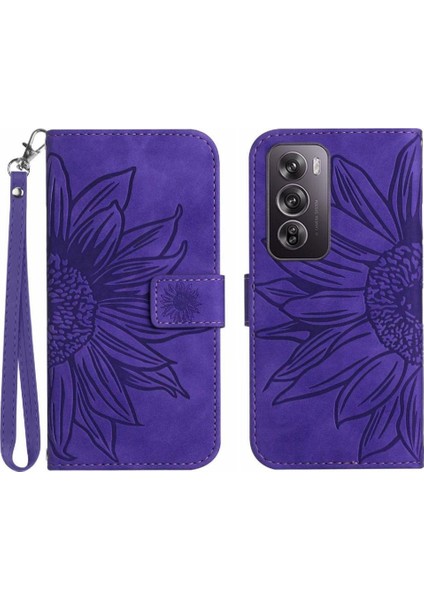 Oppo RENO12 5g Kabartmalı Ayçiçeği Flip Cüzdan Telefon Kılıfı Için Pu (Yurt Dışından)