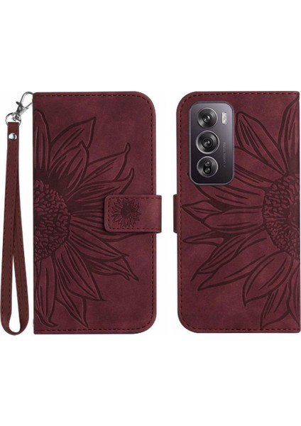 Oppo RENO12 Pro 5g Flip Cüzdan Telefon Kılıfı Için Kabartmalı Ayçiçeği ile (Yurt Dışından)