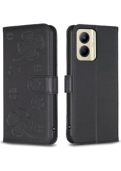 Realme C33 Çok Renkli Kart Yuvaları Tutucu Kickstand Yonca Pu Için Flip Case (Yurt Dışından)