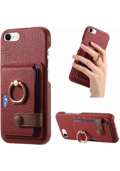 IPhone 7/8 Için Kılıf Halka Standı Kart Yuvaları Premium Dokulu Deri (Yurt Dışından)