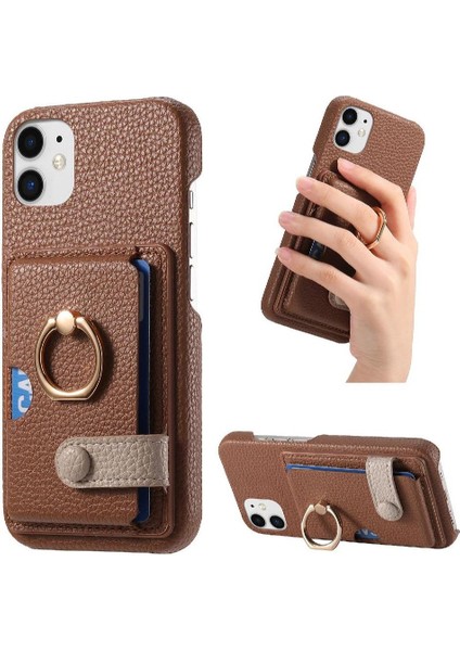 IPhone 12 Mini Kart Yuvaları Premium Dokulu Deri Halka Standı (Yurt Dışından)