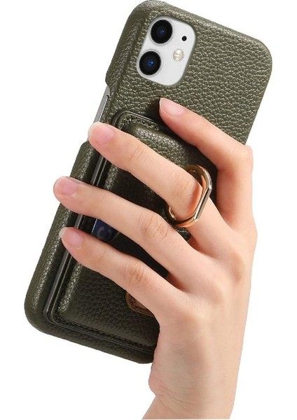 IPhone 12 Mini Kart Yuvaları Premium Dokulu Deri Halka Standı (Yurt Dışından)