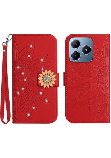 Realme C61 Darbeye Dayanıklı Tpu Kabuk Çevirme Cüzdan Kredi Kartı Kartı Pu (Yurt Dışından)