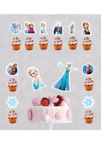 Hiras Dizayn Frozen Elsa Karlar Ülkesi Pasta Kürdanı Cupcake Kürdanı 12 Parça Pasta Süsü Cupcake Pasta Kurabiye