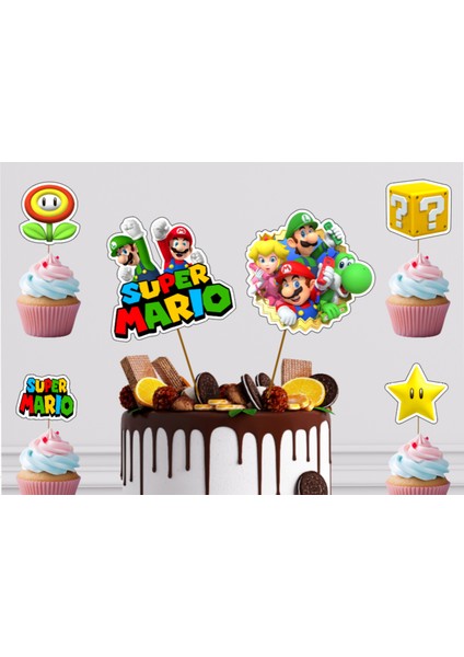 Hiras Dizayn Super Mario Konsept Pasta Kürdanı Cupcake Kürdanı 12PARÇA Pasta Süsü ve Cupcake Pasta Kurabiye Süsle