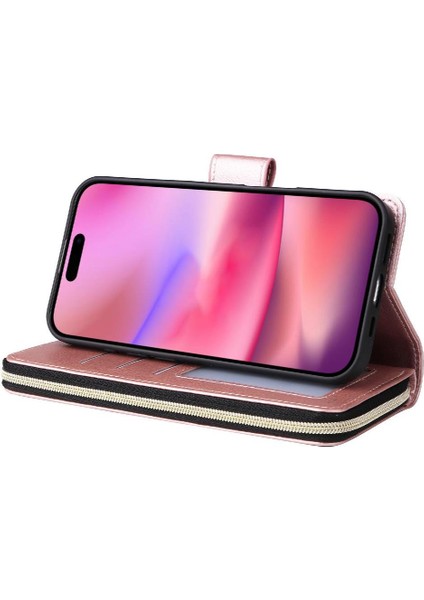 IPhone 16 Için Kılıf Kart Tutucu Flip Kapak ile El Kayışı Fermuarlı Cebi 9 (Yurt Dışından) modelleri