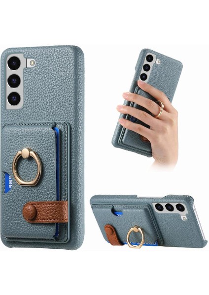 Samsung Galaxy S22 Kart Yuvaları Premium Dokulu Deri Halka Standı (Yurt Dışından)