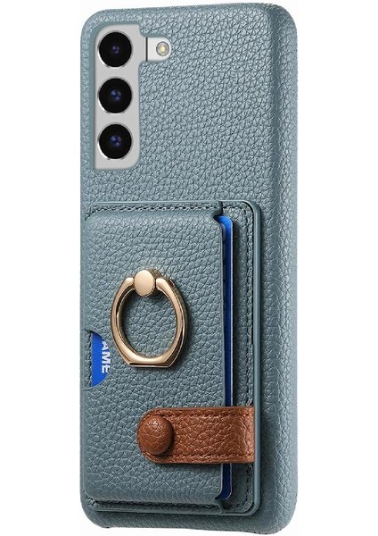 Samsung Galaxy S22 Kart Yuvaları Premium Dokulu Deri Halka Standı (Yurt Dışından)