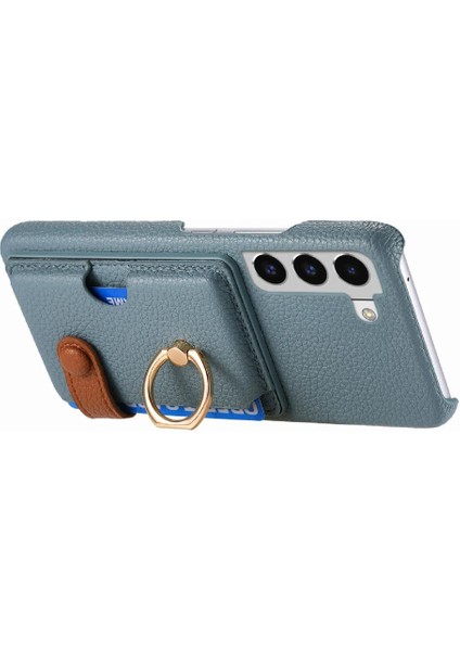 Samsung Galaxy S22 Kart Yuvaları Premium Dokulu Deri Halka Standı (Yurt Dışından)
