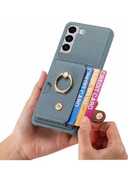 Samsung Galaxy S22 Kart Yuvaları Premium Dokulu Deri Halka Standı (Yurt Dışından)