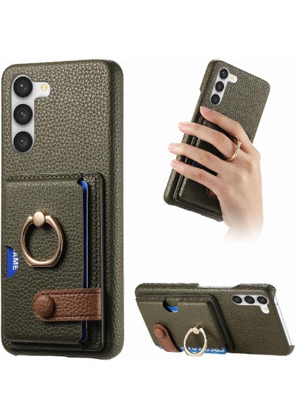 Samsung Galaxy S23 Artı Premium Dokulu Deri Kart Yuvaları Halka (Yurt Dışından)