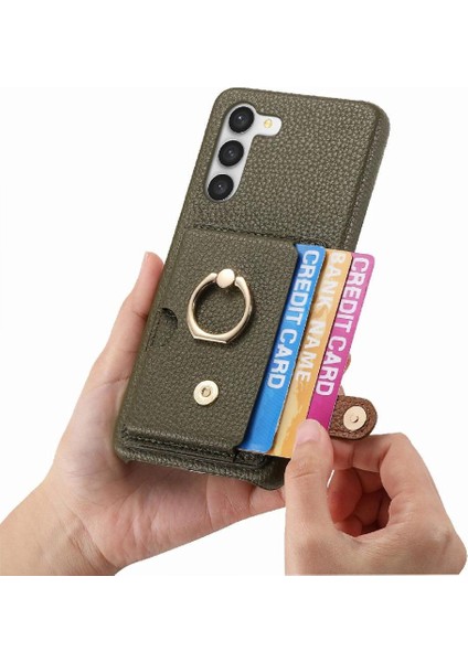Samsung Galaxy S23 Artı Premium Dokulu Deri Kart Yuvaları Halka (Yurt Dışından)