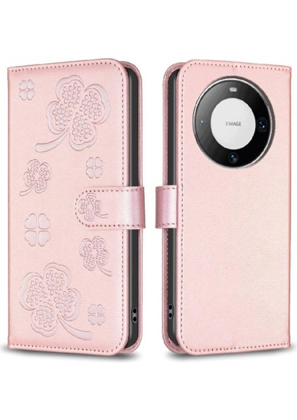 Huawei Mate 60 Pro Için Flip Case Artı Çok Renkli Yonca Çiçek Cüzdan Pu (Yurt Dışından)
