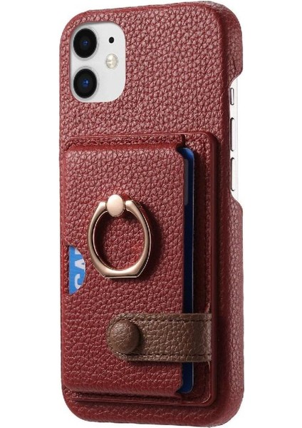 IPhone 12 Mini Kart Yuvaları Premium Dokulu Deri Halka Standı (Yurt Dışından)