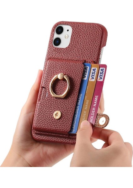IPhone 12 Mini Kart Yuvaları Premium Dokulu Deri Halka Standı (Yurt Dışından)