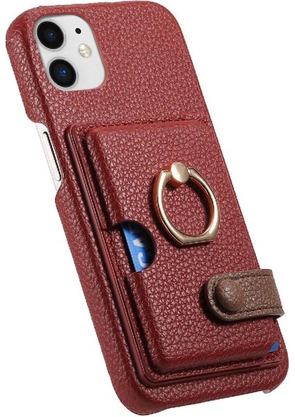 IPhone 12 Mini Kart Yuvaları Premium Dokulu Deri Halka Standı (Yurt Dışından)