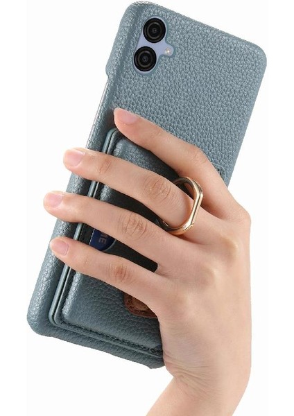 Samsung Galaxy A04E Premium Dokulu Deri Yüzük Standı Kart Yuvaları (Yurt Dışından)