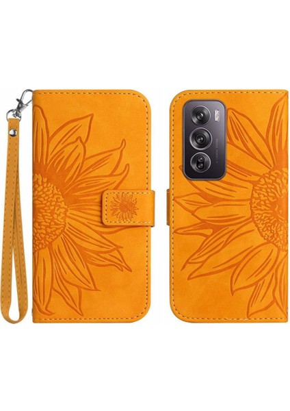 Oppo RENO12 5g Kabartmalı Ayçiçeği Flip Cüzdan Telefon Kılıfı Için Pu (Yurt Dışından)