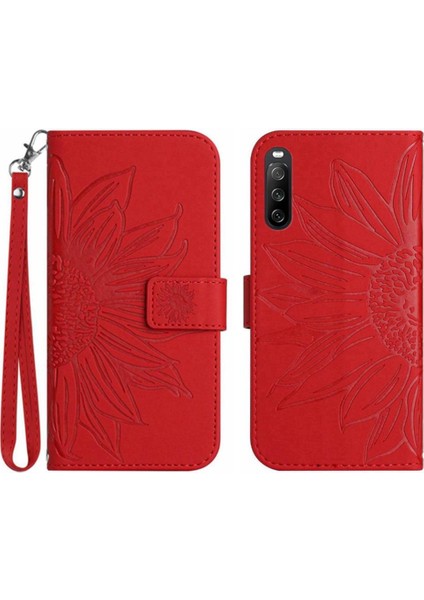 Sony Xperia 10 Vı Için Kılıf Kısa Kayış Kabartmalı Ayçiçeği Flip Cüzdan Kılıf (Yurt Dışından)